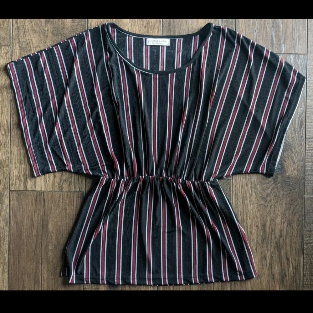 Jon & Anna Contemporary Women's Striped Black & Wine Stretch Blouse Size Large.